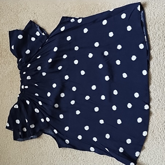 A New Day Blouse Women's 20W 2X Plus Size Cap Sleeve Travel Navy Blue White Dots - Picture 6 of 9
